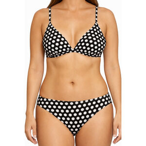 J.Crew Bikini Medium Blue White Polka Dot 2 Piece Mid Rise Hipster Straps EUC